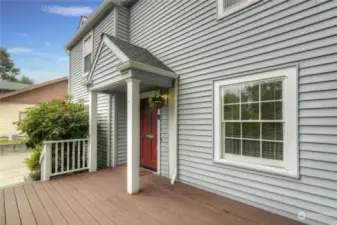 Front entrance with deck.