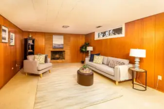 Welcome to the lower level of this special home!  Excellent and realistic ceiling height and cozy wood paneling.  The wood burning fireplace is a focal feature of this room!