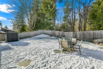 Big yard with a storage shed