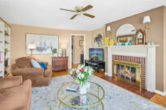 Gas Fireplace and ceiling fan