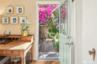 Door to deck & garden from guest bedroom