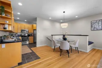 Open concept living, dining and kitchen in the ADU