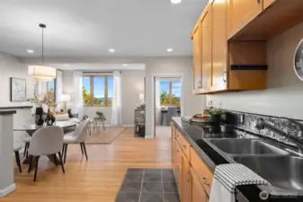 Grand space; stairs to the left to one more bedroom