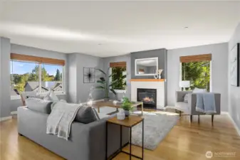 Enter into large living room w/ bamboo floors