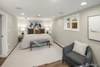 As you can see, this lower level room makes a beautiful bedroom. Perfect for a larger primary or a guest room.