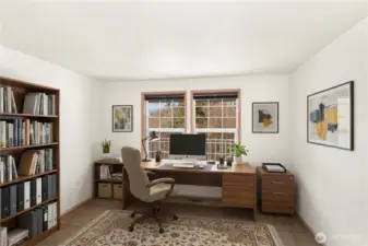 Flex room virtually staged as an office.