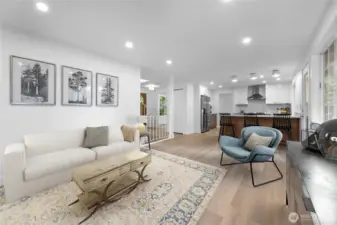 Virtually Staged Family Room to Kitchen