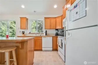 Up the stairs to this beautiful kitchen.