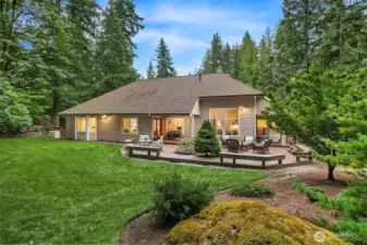 Mature landscaping in back yard offers privacy from neighbors.