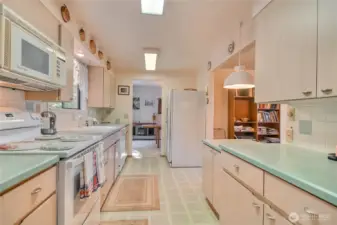 Kitchen with tons of counter space and cupboards.