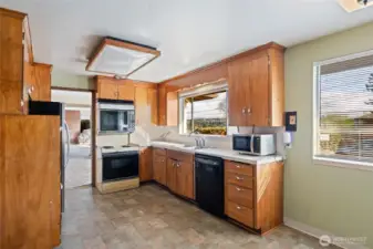 Solid, wood cabinets.