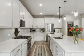A place for everything and everything in its place... you will not lack for storage in this kitchen between the cabinet space and walk-in pantry.
