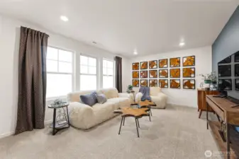 Big bonus room can double as a 6th bedroom with closet. Photo is representational. Actual home is under construction and colors, materials, and finishes may vary. See site agent for details.