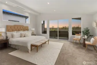 Primary Bedroom Suite Features Private Waterproof Deck & River & Park Views