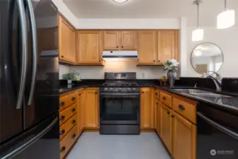 Kitchen with black stainless