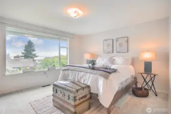The Primary Bedroom has unbelievable views of the sound and mountains