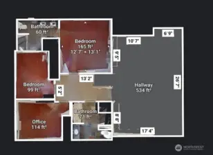 Floor plan upper level with dimensions; see Matterport video
