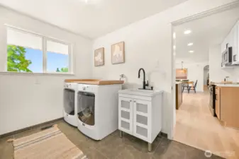 Huge laundry room with deep sink and lots of cabinets