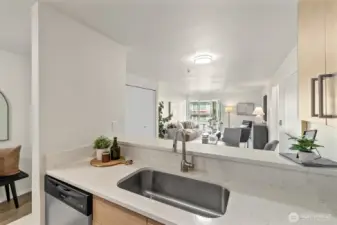 Open view into the spacious living/dining area