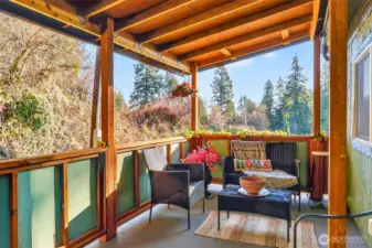 Private Covered Back Porch with stairs to back yard