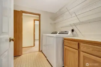 Utility room with room for freezer behind door to left