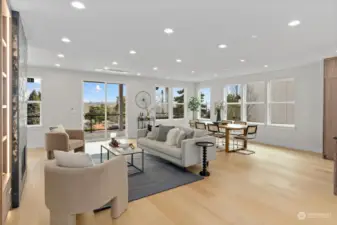 Living, dining, kitchen on 2nd level of home.