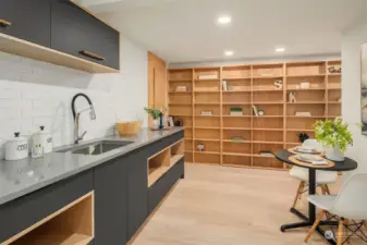 Beautiful built in shelves in lower kitchenette