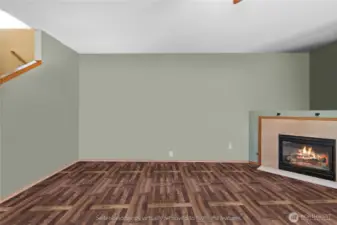 Light-filled living space with fireplace