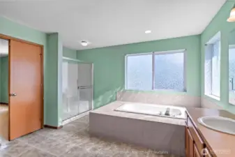 Primary bath featuring separate shower and quality finishes