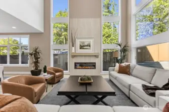 Electric fireplace creates a cozy atmosphere in the colder months.