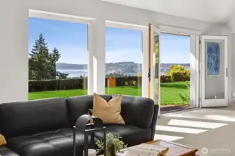 Full length View, french doors, surrounded by glass