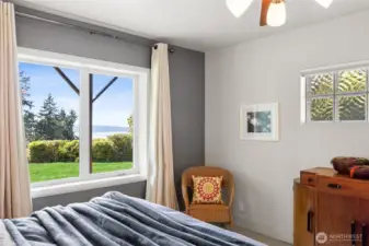 Bedroom #3 (one of 3 on Main) overlooks Day Island, Water, and Mountain views