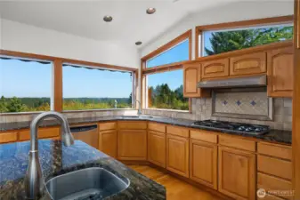 This well-appointed kitchen offers inspiring views to enjoy while cooking and entertaining.