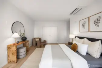 Primary bedroom with an oversized walk-in closet and a minisplit.