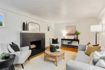 A cozy wood-burning fireplace