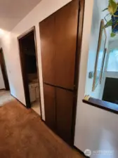 the hall has a linen closet