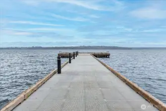 David Brink Park pier just steps from the building, extending into Lake Washington and visible from the condo