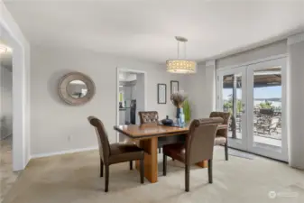 Dining room has an incredible view of Mt. Rainier as well just off of the kitchen.