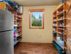 Two pantries include a walk-in food pantry and this large utility/surplus room.