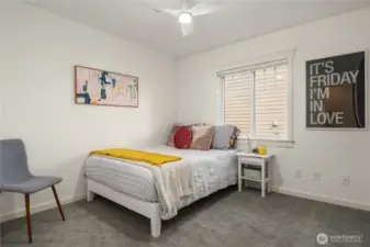 The first of two bedrooms with no party wall and a nice sized closet.