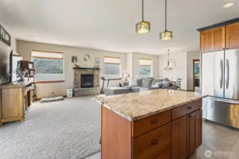 from kitchen island looking towards living room and views!