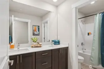 Hallbath: Photo rendering is representational. Actual home is under construction and finishes, elevation, and paint colors may vary. See site agent for details.