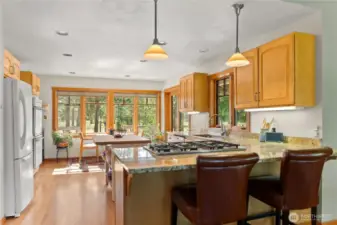 Breakfast bar merges the living and dining rooms! Expanse of handsome granite counters make cooking a delight!