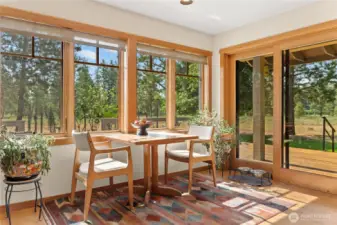 Morning coffee doesn't get much better than this! Bathed in sunlight all winter long! Watch the skiers glide by in the distance all winter long.