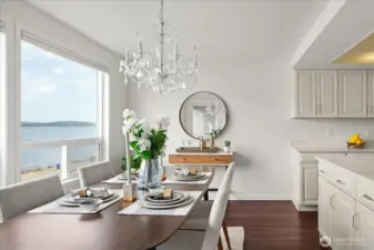 Ideal for serving, the all-occasion dining room is adjacent to kitchen and bar counterspace, perfect for buffet style eating
