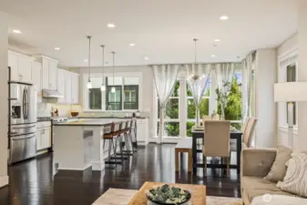 The coveted and oversized kitchen island is a social anchor for cooking, dining, and entertaining, and includes seating!