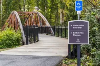 The area sits along the Sammamish River near North Creek Forest and Bothell Park and has a strong sense of community as well as easy river, park, and trail access.