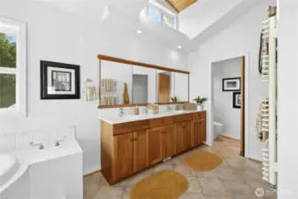 Second Floor Primary Bathroom with Double Sinks, Heated Towel Bars and Custom Shower