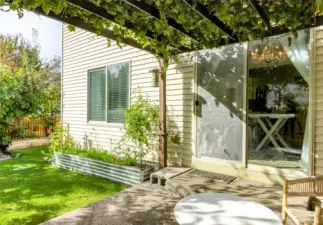 Private sitting area with arbor