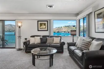 Living room with views of Lake Chelan.